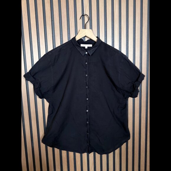 Xirena Tops - Xirena Shirt Small Womens Black Short Sleeve Collared Roll Tab Button Down Top